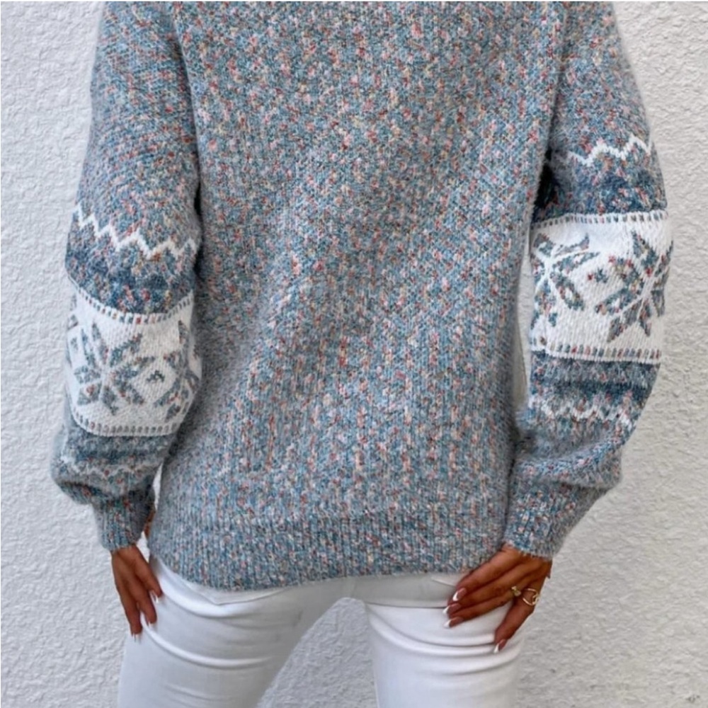 * Snowflake Pattern Mock Neck Sweater - image 2